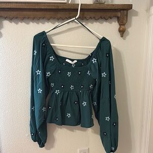 ALTAR’D STATE Floral Green Smocked Women's Top
